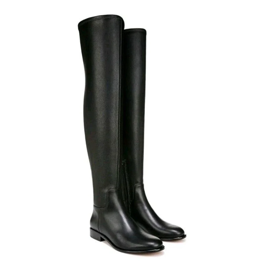 NEW Vince Cody Women's Over The Knee Black Leather Tall Boots Womens 9.5 Stretch